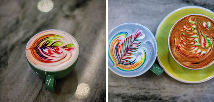 Barista Creates Colourful Coffee Latte Art Using Food Dye