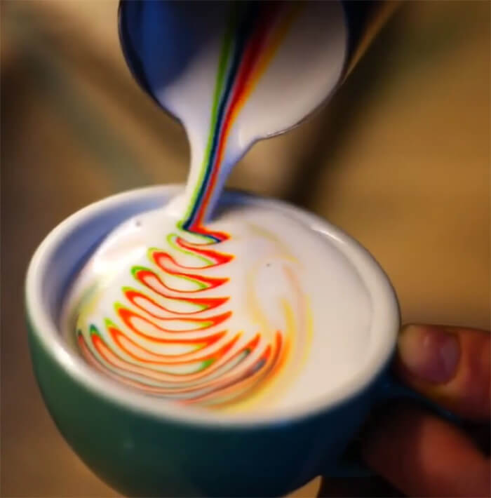 Barista Creates Colourful Coffee Latte Art Using Food Dye
