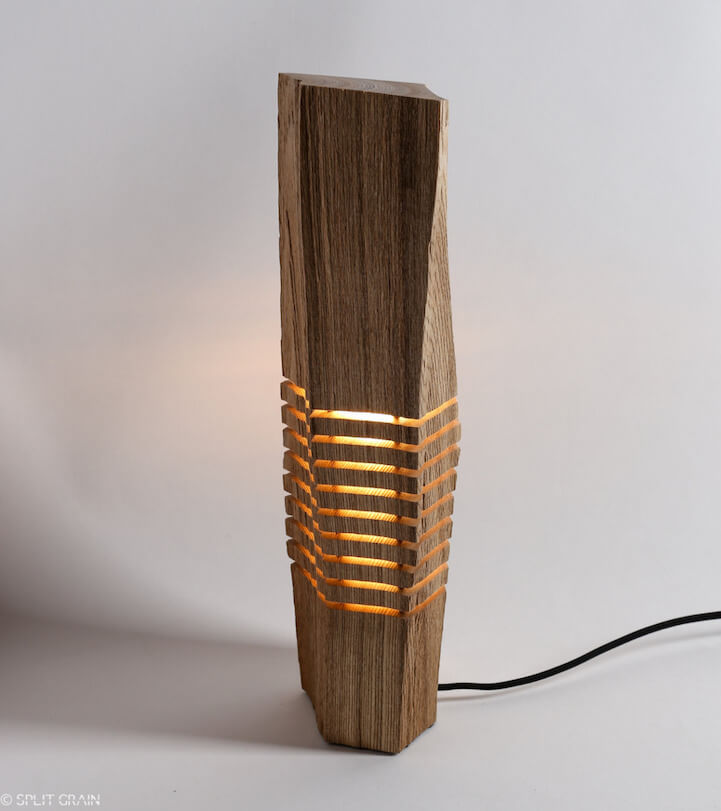 This designer turns firewood into beautiful lamps.