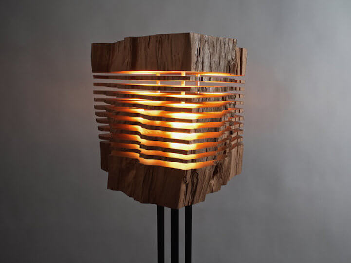 This designer turns firewood into beautiful lamps.