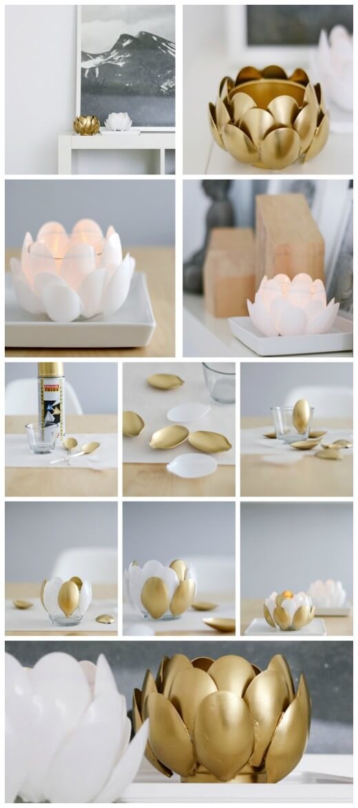  DIY Water Lilies – plastic spoon candle holder, diy candle