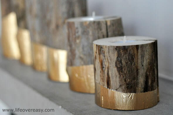 Gold Dipped Log Candle Holders, diy candle