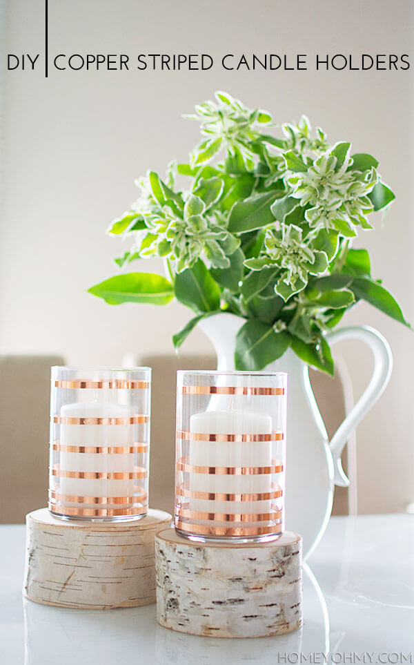 DIY Copper Striped Candle Holders, diy candle