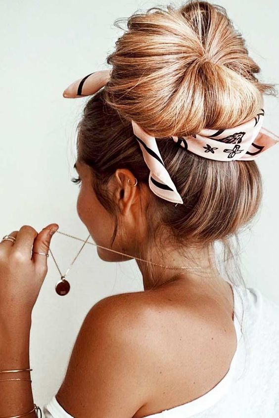 Bun with a Headscarf - A Simple but Cute Hair Trend