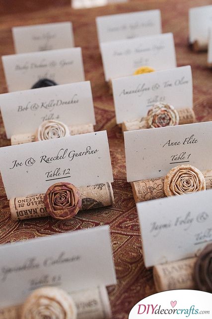Wine Corks and Roses - Romantic Wedding Name Cards
