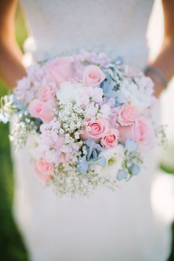 Roses and Baby's Breath - Wedding Bouquet Ideas