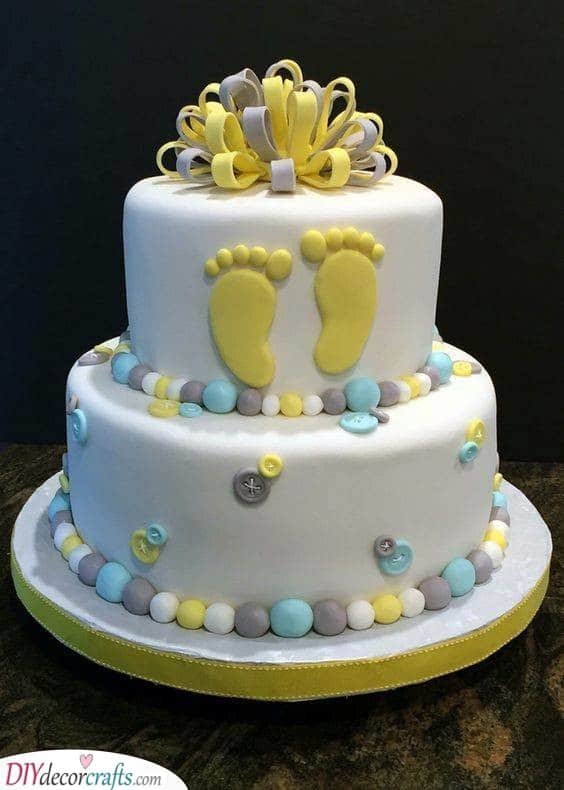 Buttons and Pearls - Baby Girl Baby Shower Cakes