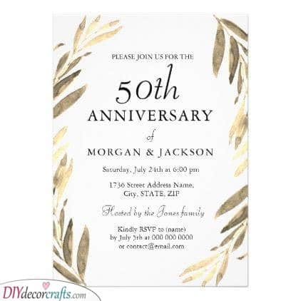 Gold Leaves - Fiftieth Wedding Anniversary Invitations 
