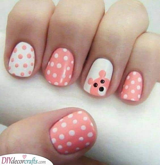 Pink and White Dots - Cute Nails for Kids
