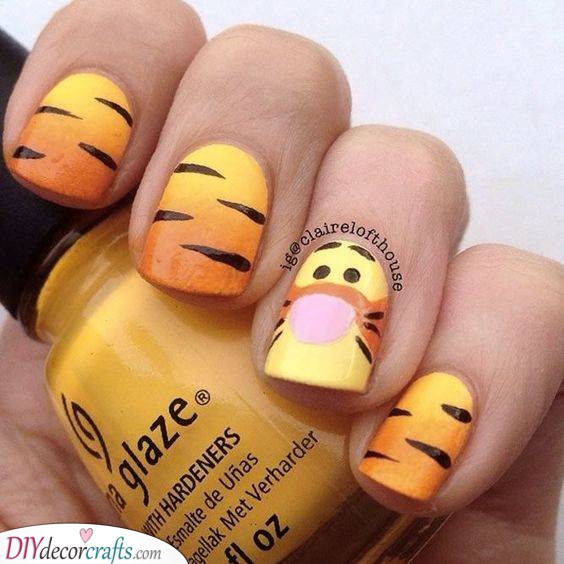 Stripes of a Tiger - Cool Nail Art for Children