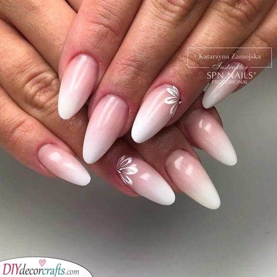 An Ombre With Floral Details - Best Almond Shaped Nails