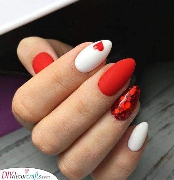 For Valentines Day - Heartful Almond Shaped Nails