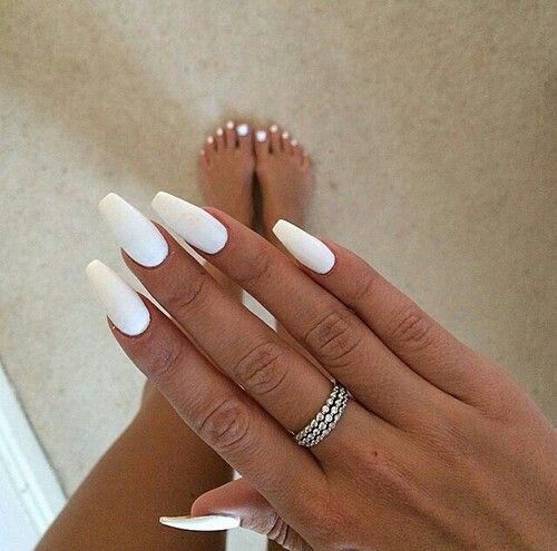 White Coffin Nails - White Nail Art