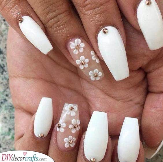 Floral and Fun - White Acrylic Nails