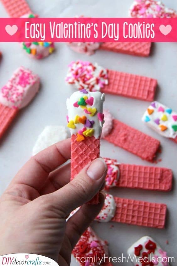 Chocolate Dipped Wafer Cookies - Valentines Day Cookies