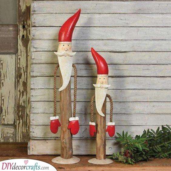 Wooden Santa Ornaments - Outdoor Santa Decoration